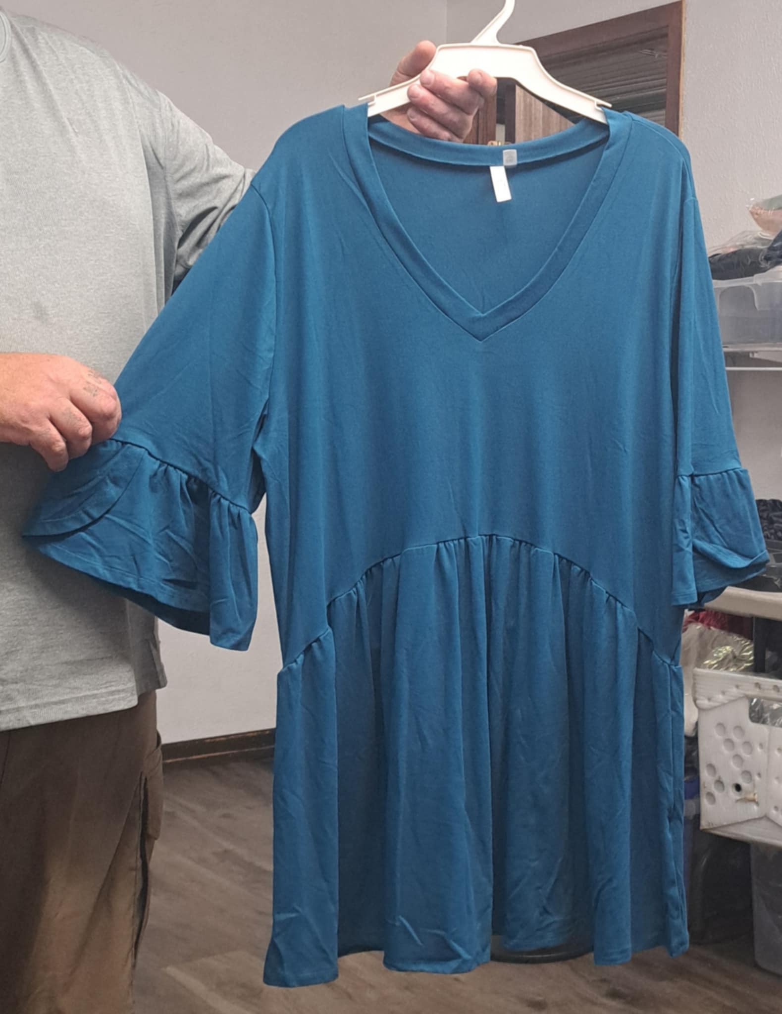 All Solid Teal V Neck Shirt Top