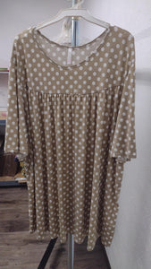 Beige Polka Dot Shirred Shirt Top