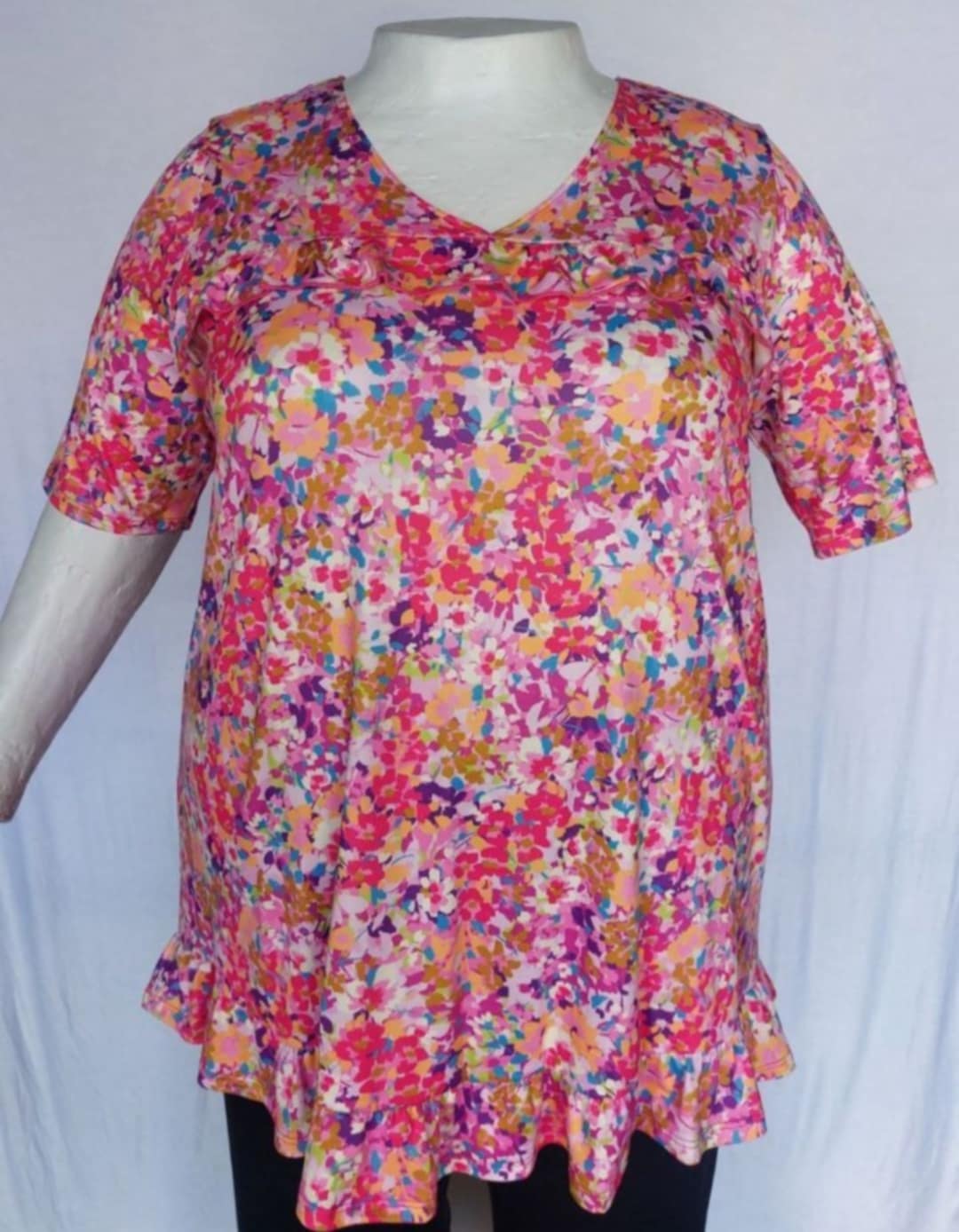 PSU Pink Abstract Shirt Top w Ruffle Detail