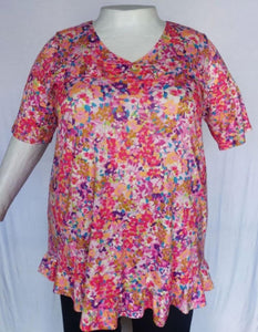 PSU Pink Abstract Shirt Top w Ruffle Detail