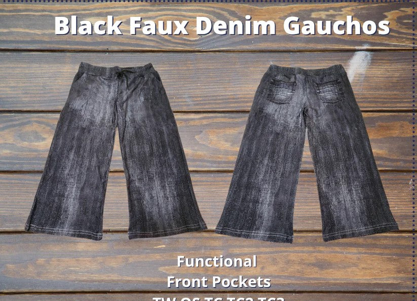 Black Faux Denim Capri Gauchos