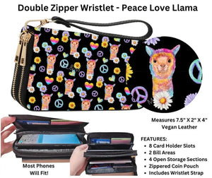 Peace Love Llama Double Zipper Wallet Wristlet