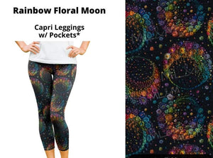 Rainbow Floral Moon Capris Capri Length w/ Pockets