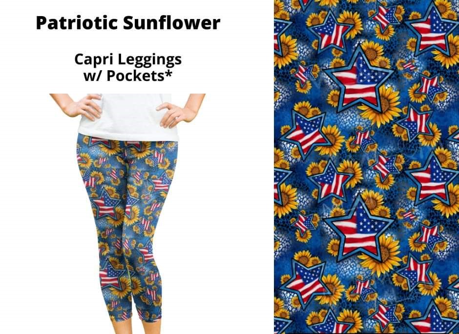 Patriotic Sunflower Capri Capris w Pockets