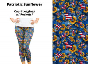Patriotic Sunflower Capri Capris w Pockets