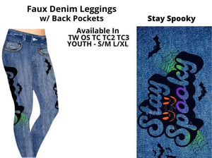 Stay Spooky Full Length Faux Denim w/ Side Leg Designs Leggings