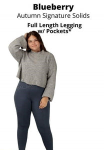 Blueberry Gray Blue Full Length Leggings w/ Pockets