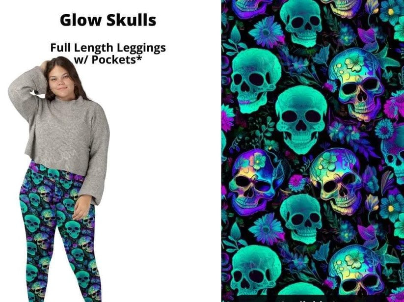 Glow Skulls Full Length Leggings w/ Pockets
