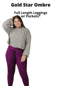 Purple Gold Star Ombre Full Length Legging