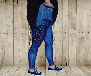 Stay Spooky Full Length Faux Denim w/ Side Leg Designs Leggings