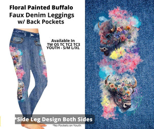 Floral Painted Buffalo Full Length Faux Denim w/ Side Leg Designs