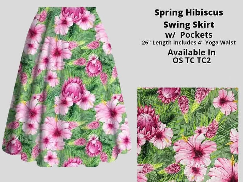 Green Pink Spring Hibiscus Skirt