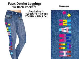 Faux Denim HUMAN Leggings w Pockets