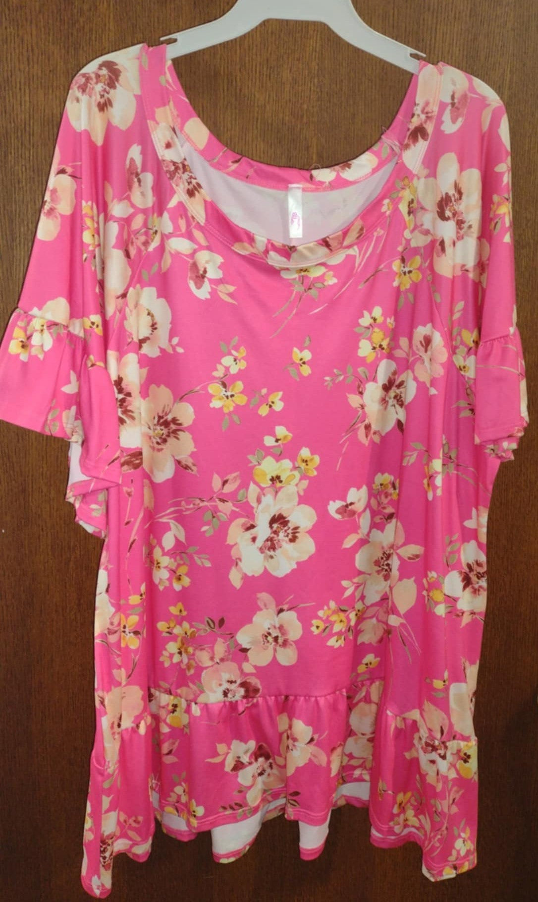 Bright Pink Shirt w Yellow Florals Top