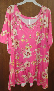 Bright Pink Shirt w Yellow Florals Top