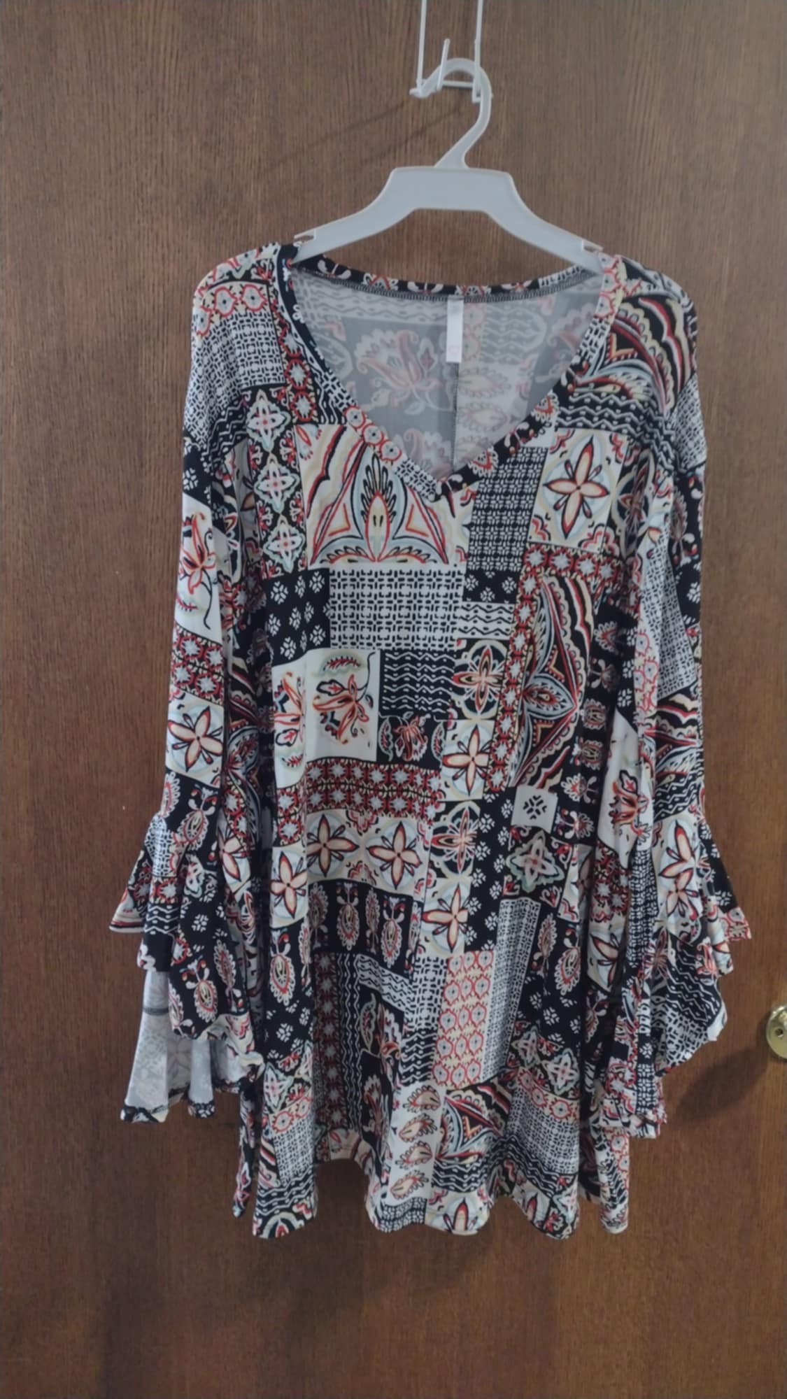 Navy Burgundy Patchwork Design Shirt Top