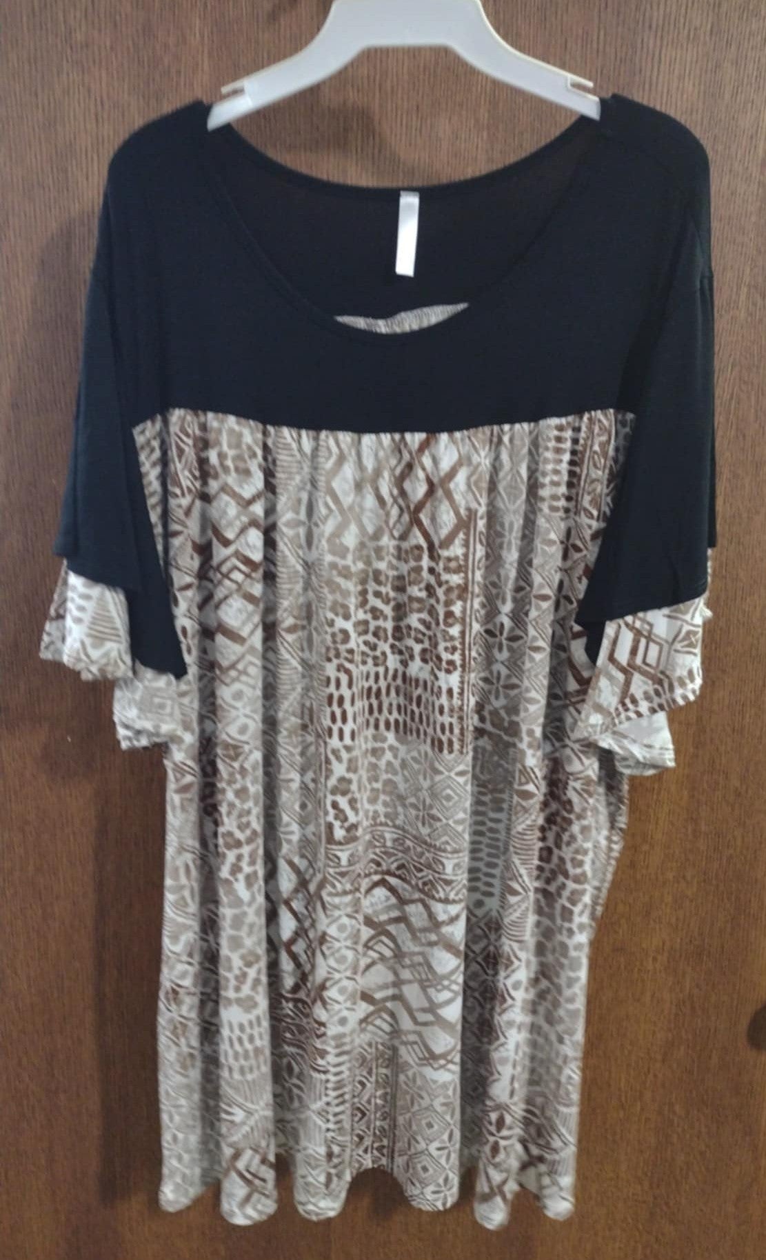 Black Shirred Khaki Print Shirt Top