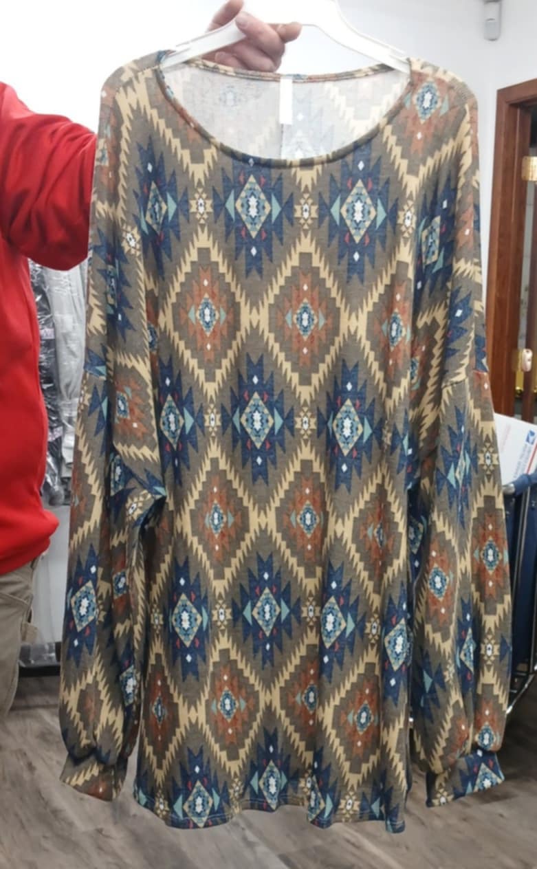 Brown Aztec Western Long Sleeve Shirt Top