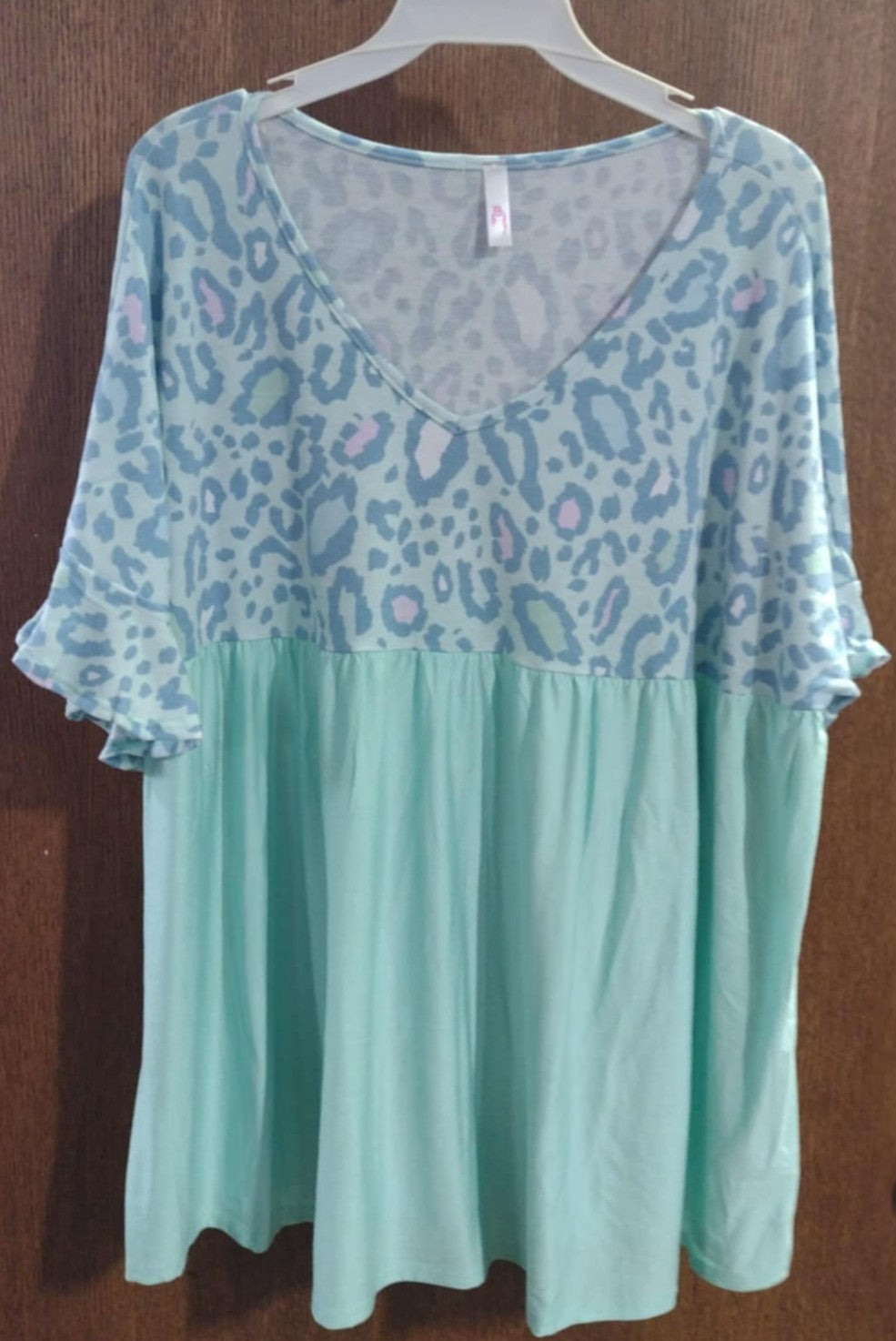 Blue Mint Pink Leopard Shirt Top