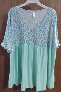 Blue Mint Pink Leopard Shirt Top