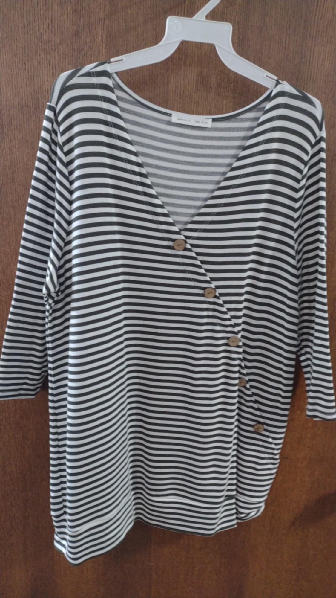 Olive Stripe A symetrical Button Shirt Top