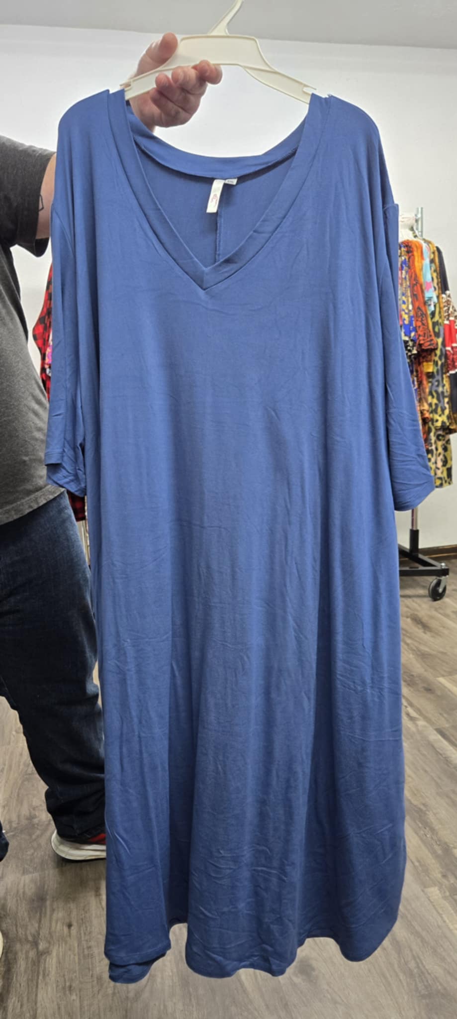 All Blue Dress with V Neck and Pockets