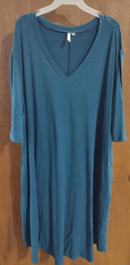 Teal Aqua V Neck Dress w Pockets