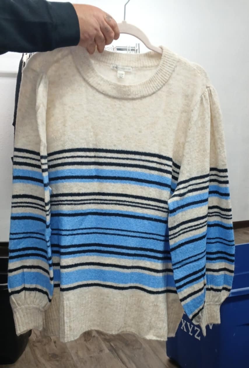 Off White Navy Blue Stripe Sweater