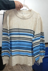 Off White Navy Blue Stripe Sweater