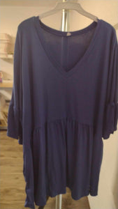 Solid Blue Babydoll Shirt Top
