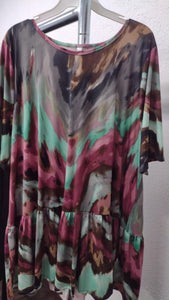 Brown Mint Magenta Swirl Top Ruffle Bottom
