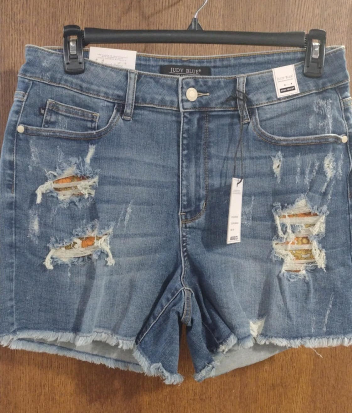 Judy Blue Blues Distressed Floral Patch Shorts Short