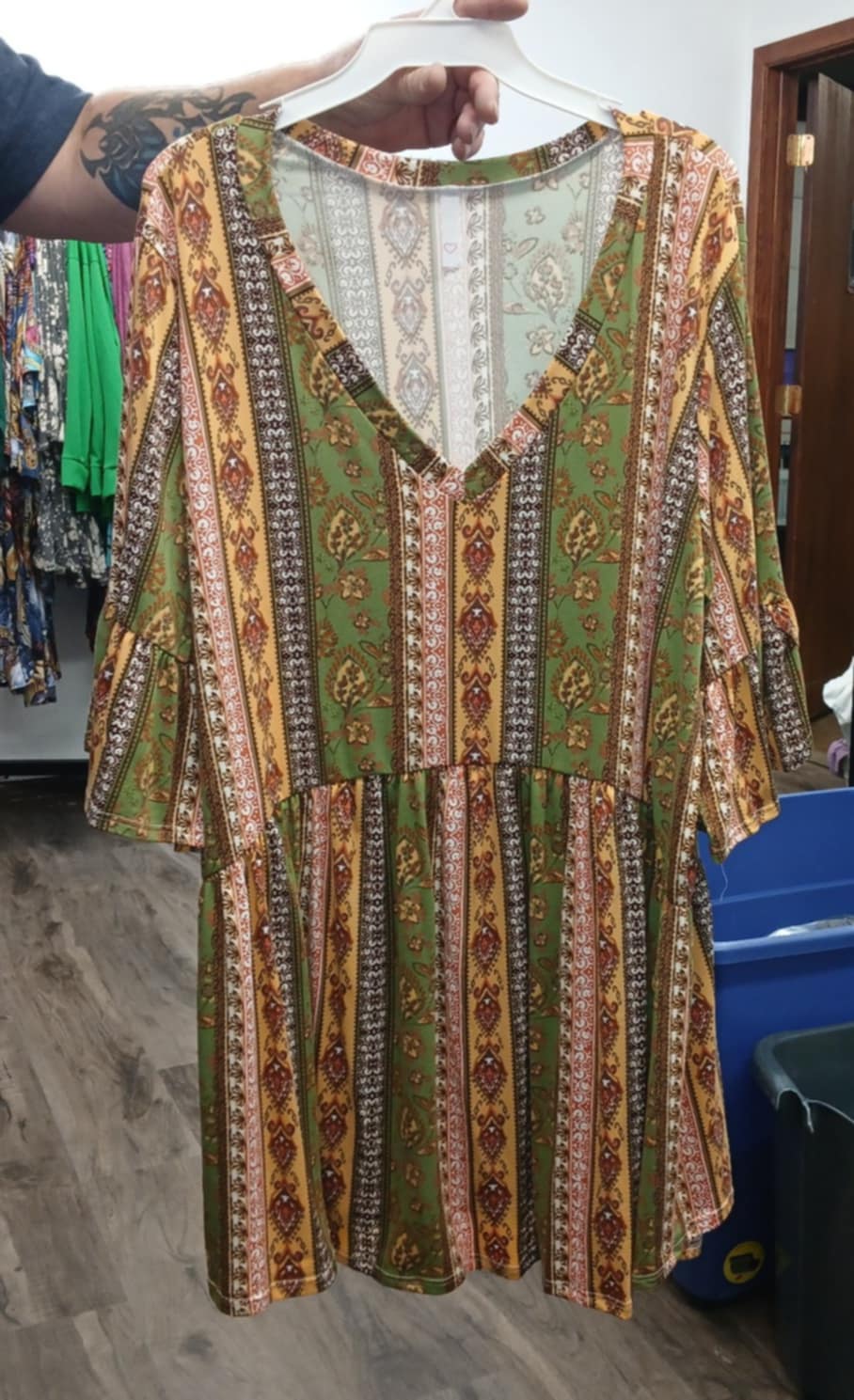 Green Mustard Stripe Design Shirt Top
