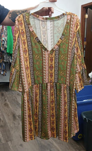 Green Mustard Stripe Design Shirt Top