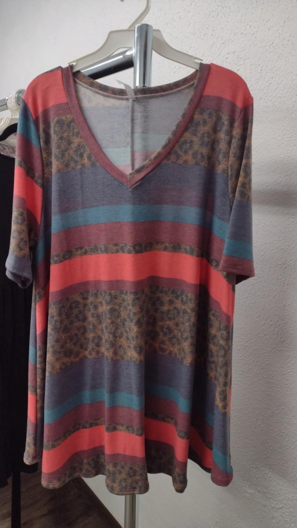 Leopard Stripe V Neck Shirt Top