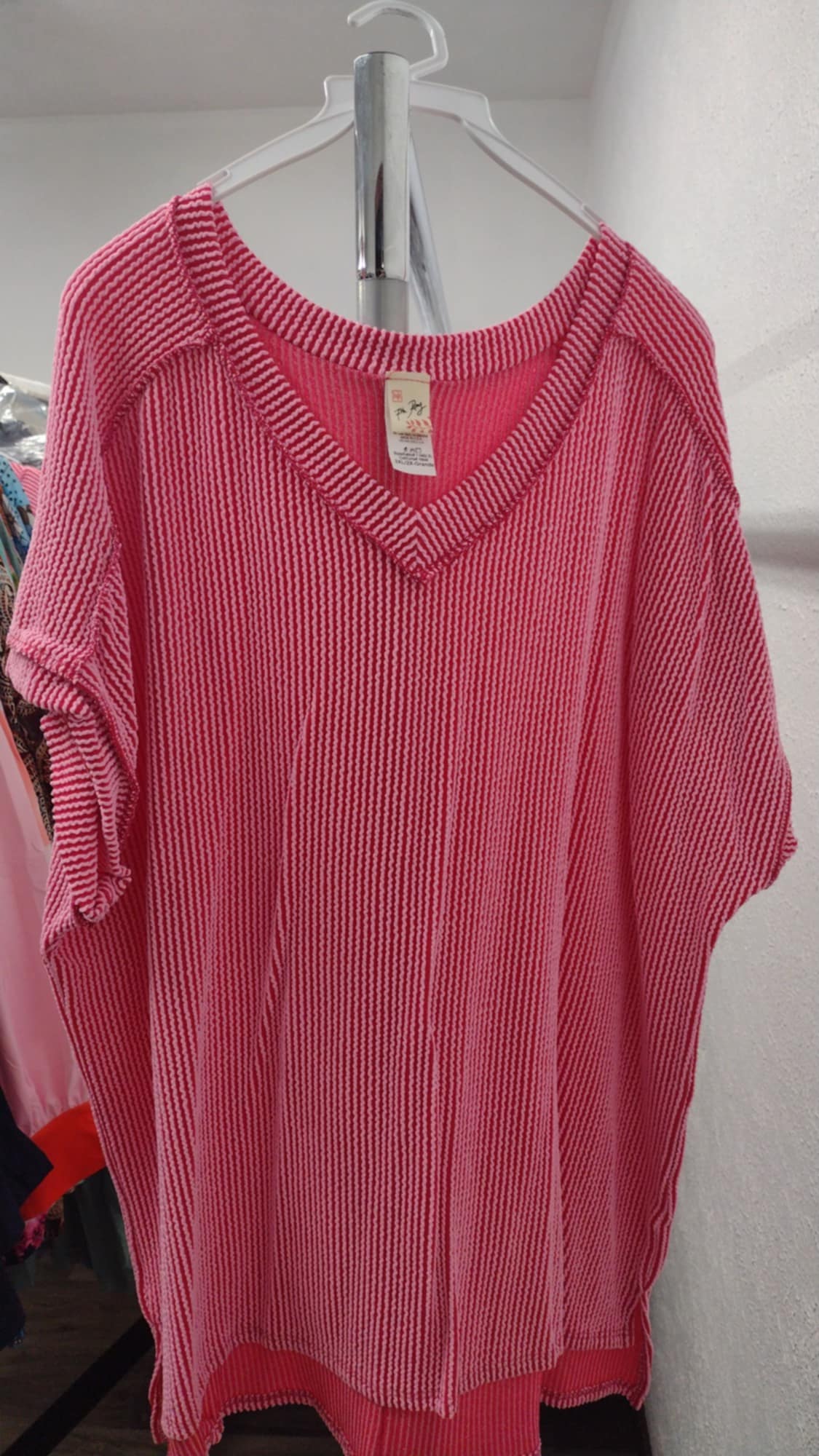 Pink Ribbed Fabric Shirt Top