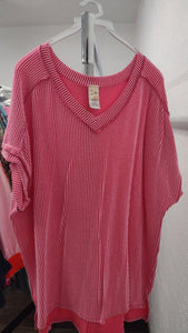 Pink Ribbed Fabric Shirt Top