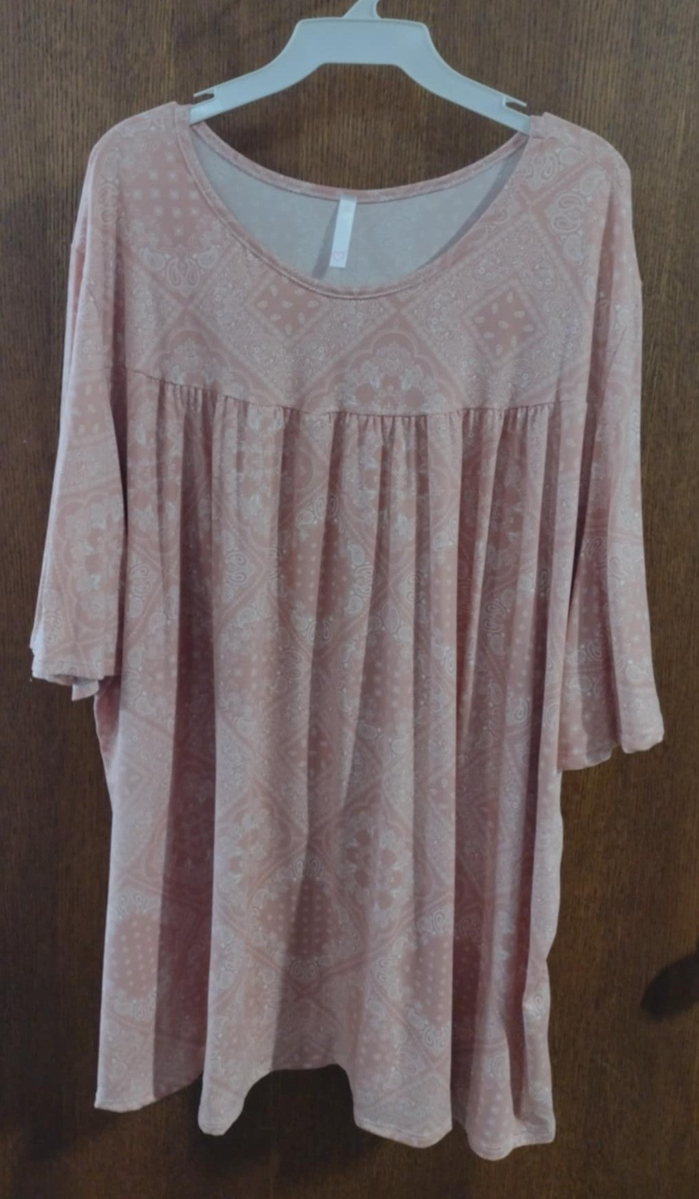 Peach Pinky Shirred Bandana Print Shirt Top