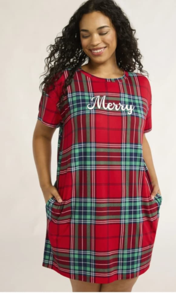 Red Green Plaid Holiday Merry Nightgown Sleepshirt