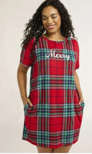 Red Green Plaid Holiday Merry Nightgown Sleepshirt
