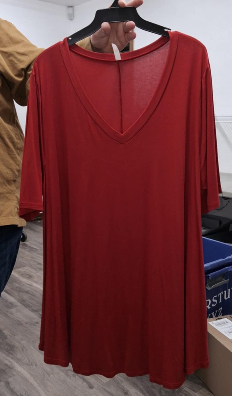 Solid All Red Shirt Top w V Neck