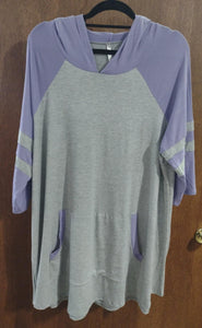 PSFU Gray & Purple Varsity Sleeve Hoodie Hooded Shirt Top