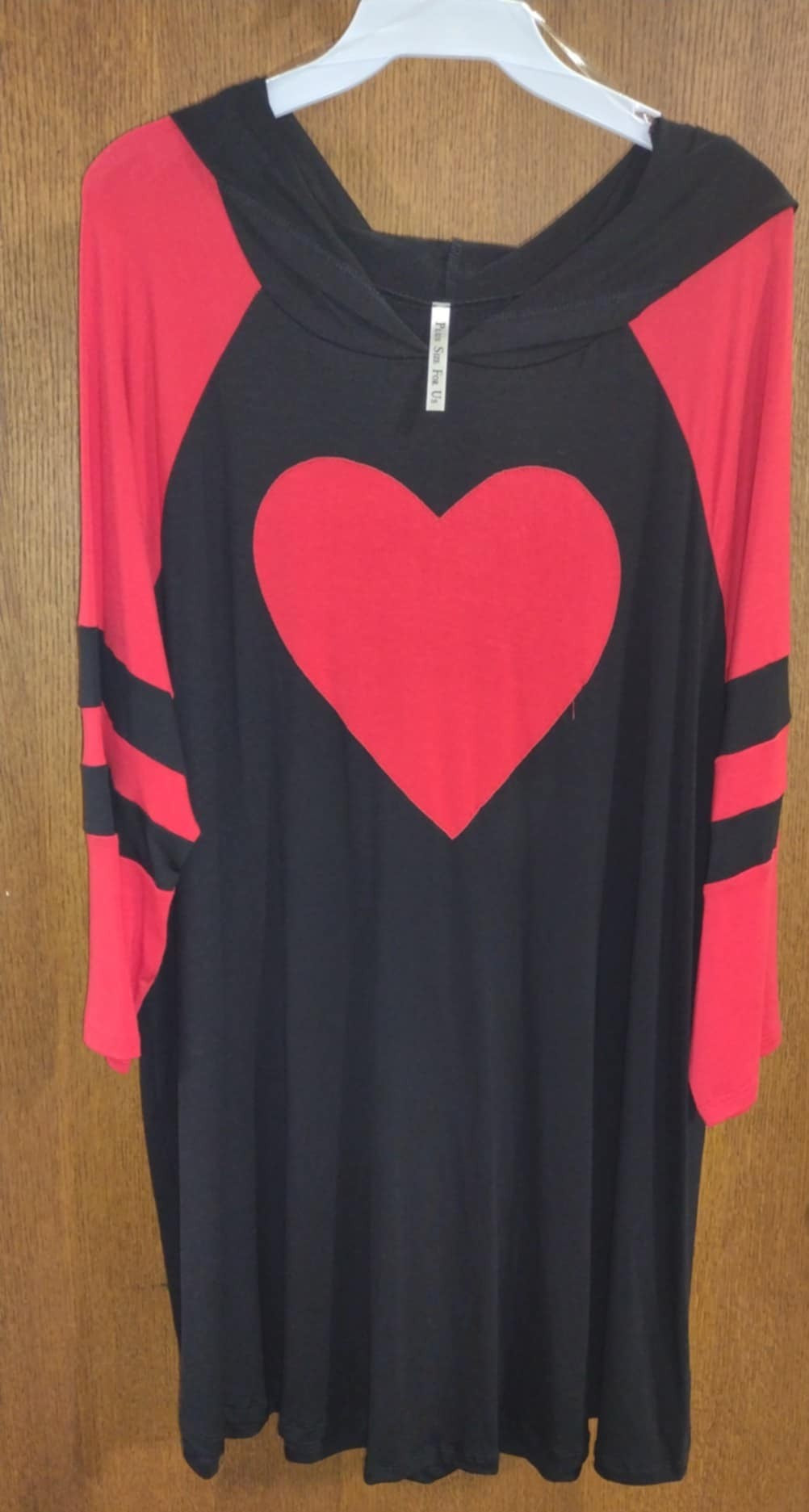 PSFU Black Red Heart Hoodie Hooded Shirt Top