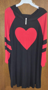 PSFU Black Red Heart Hoodie Hooded Shirt Top