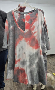 Gray Pink Tie Dye V Neck Shirt Top