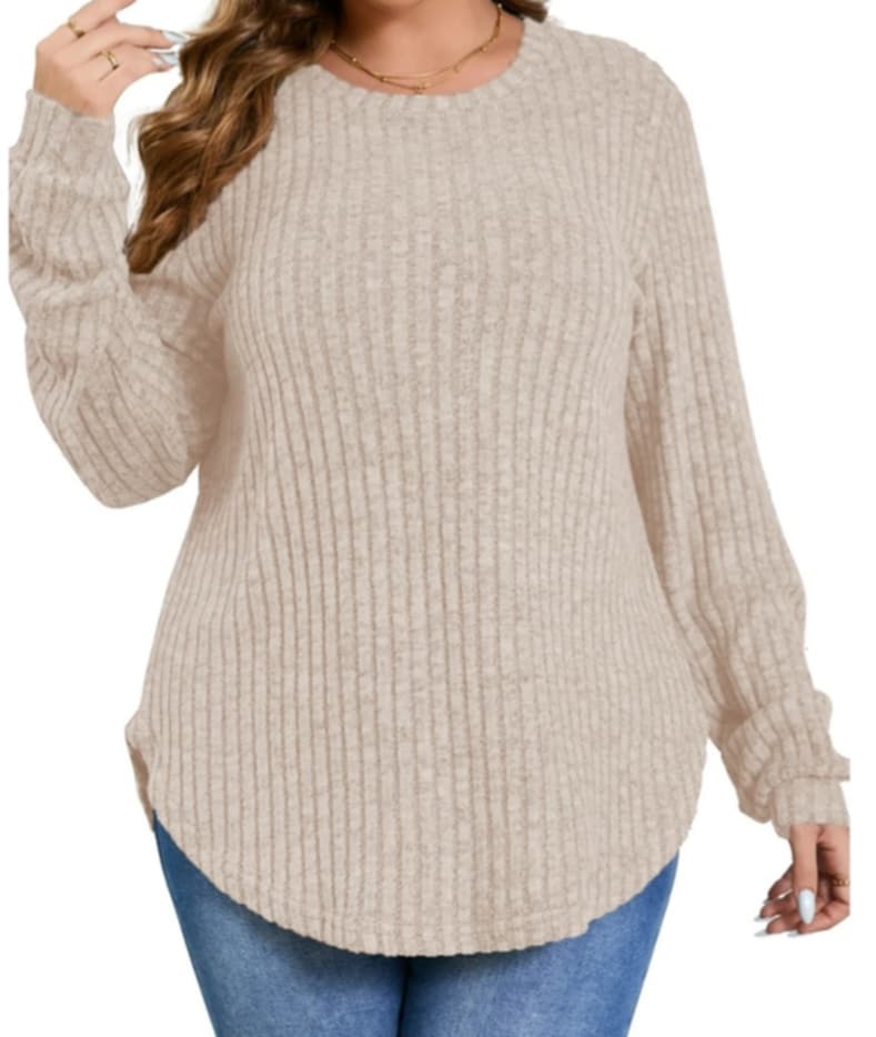 Beige Ribbed Stretchy Shirt Top