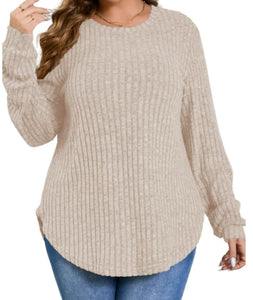 Beige Ribbed Stretchy Shirt Top