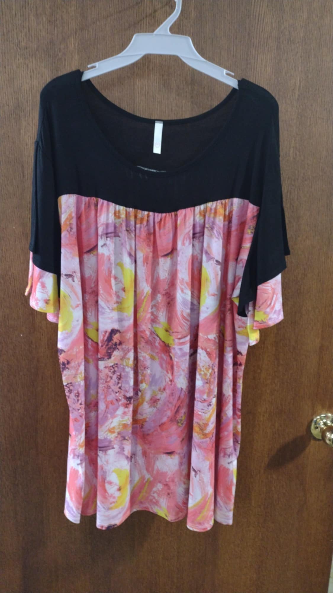 Black Pink Yellow Tie Dye Shirred Shirt Top