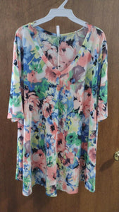 Pink Blue Green Floral V Neck Shirt Top