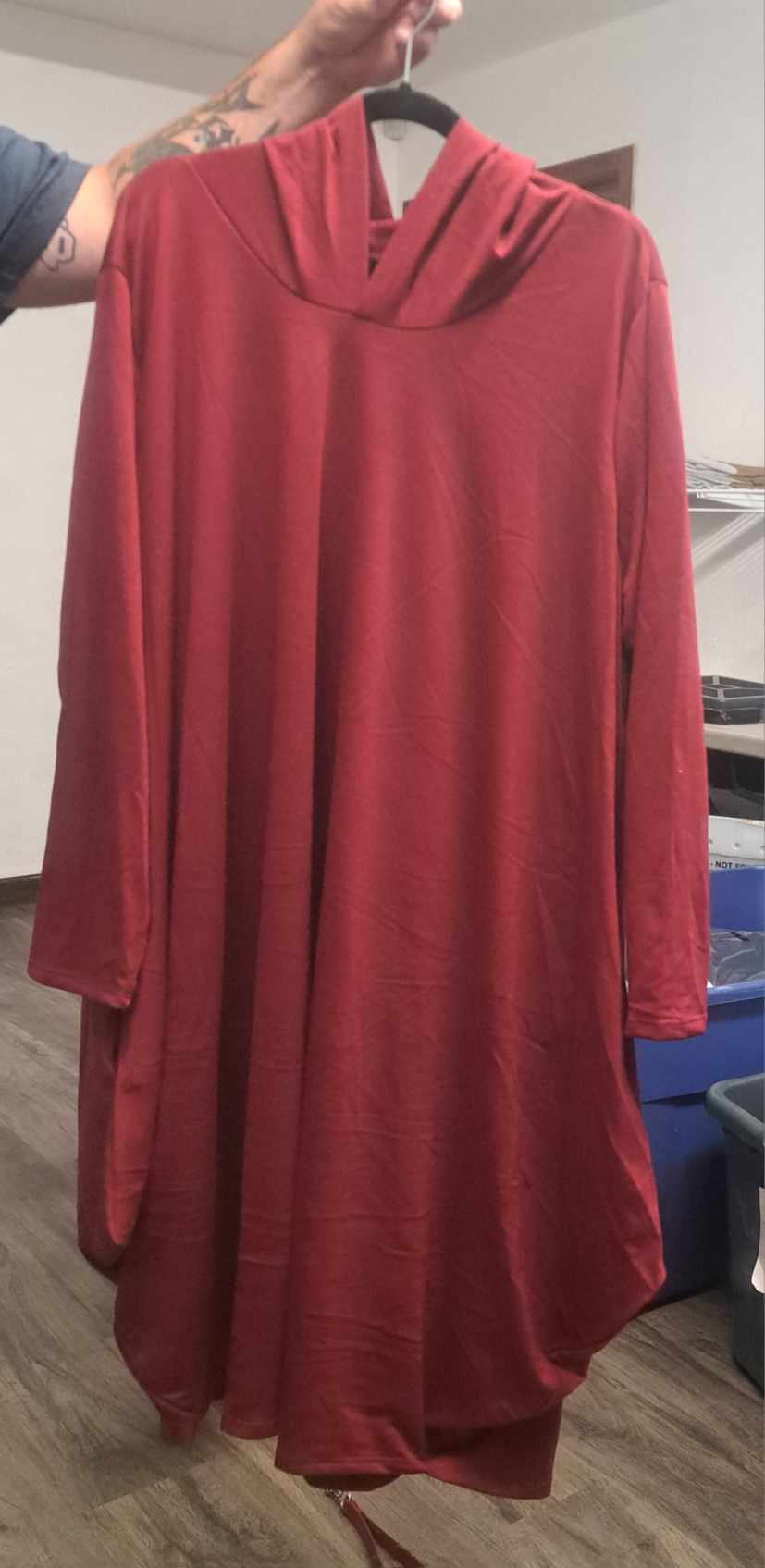 Wine Burgundy Dress with Hood Hoodie Dress